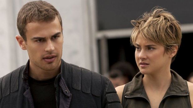 Finale headed for television ... Four (Theo James) and Tris (Shailene Woodley) in a scene from <i>Divergent: Insurgent</i>.