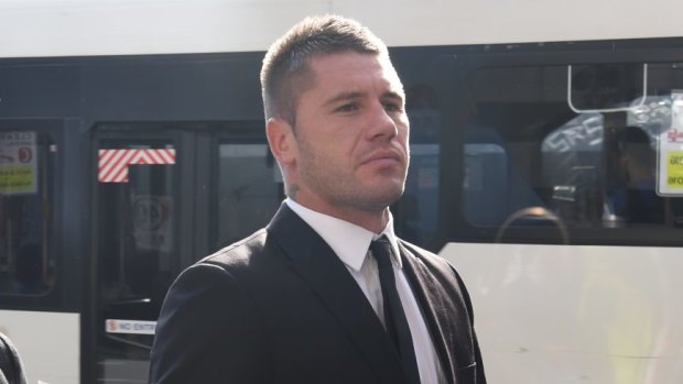 Roosters player Shaun Kenny-Dowall arrives at the Downing Centre Courts on Friday.