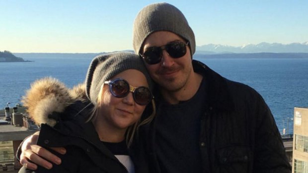 Amy Schumer with her furniture designer boyfriend, Ben Hanisch. Did they really meet on the Bumble dating app?
