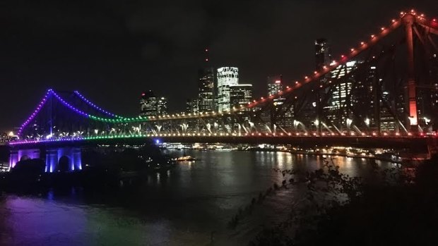 Brisbane's Story Bridge was in a rainbow hue as night fell after news of the shooting at the gay club in Orlando.