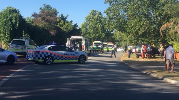 The street where the teenagers were hit by a vehicle was cordoned off on Thursday. 