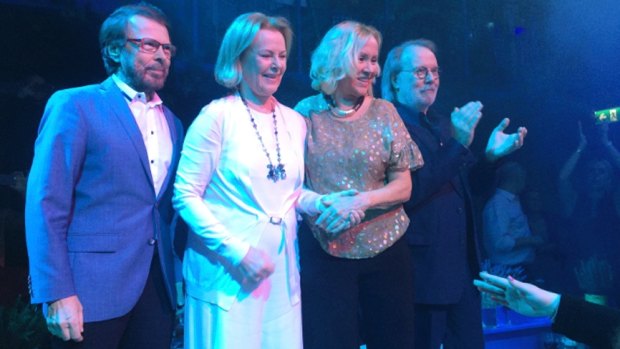 Abba on stage at the premiere of 'Mamma Mia! The Party' in 2016.
