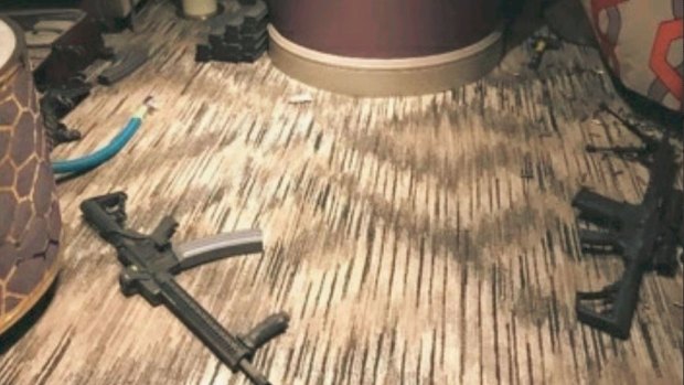 Photos purport to show the inside of the Las Vegas gunman's hotel room.