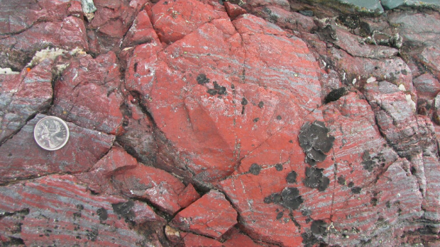 The rocks with iron oxide rust were found to contain ancient fossils.