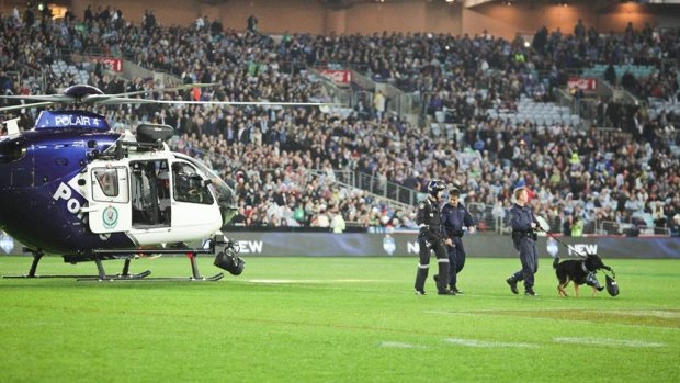 Chuck the police dog delivered the State of Origin game ball to ANZ Stadium in June, 2012.