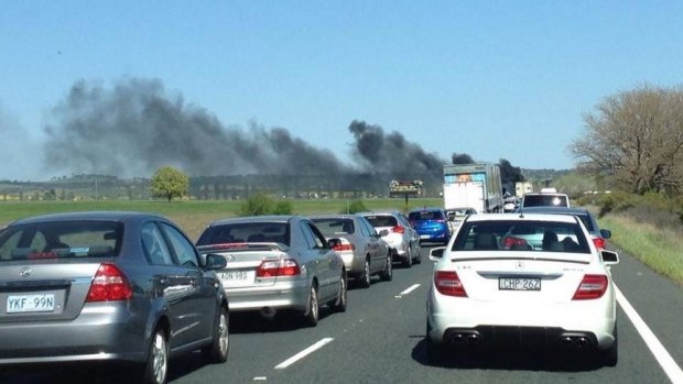 Traffic was backed up on both sides of the Federal Highway after a truck caught fire.