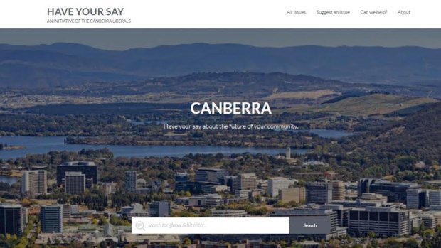 The Canberra Liberals' Have Your Say website inviting consultation on some contentious issues.