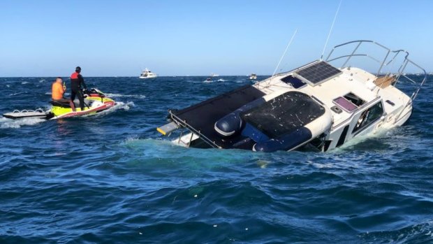 This support boat sunk about eight kilometres into the race. 