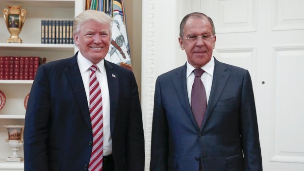 President Donald Trump meets with Russian Foreign Minister Sergey Lavrov, right, at the White House in Washington.