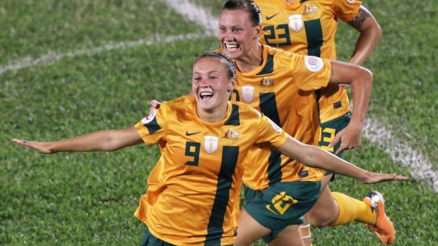 Australia's Cailtin Foord (No.9) and Emily van Egmond have helped put Asia near the forefront of women's football. 