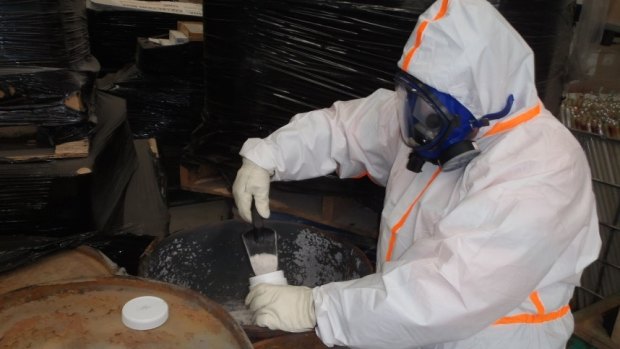 The Campbellfield drums were filled with mercury, contaminated powders, leaking batteries and suspected X-ray machine parts. 