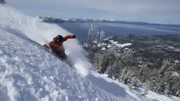 A skiier near Lake Tahoe on the California, Nevada border. 