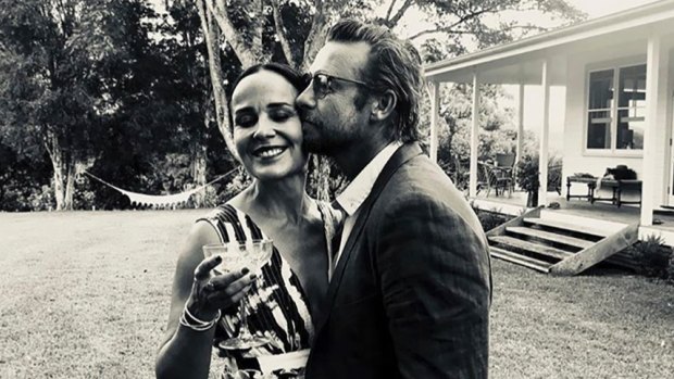 Birthday girl Rebecca Rigg with husband Simon Baker.