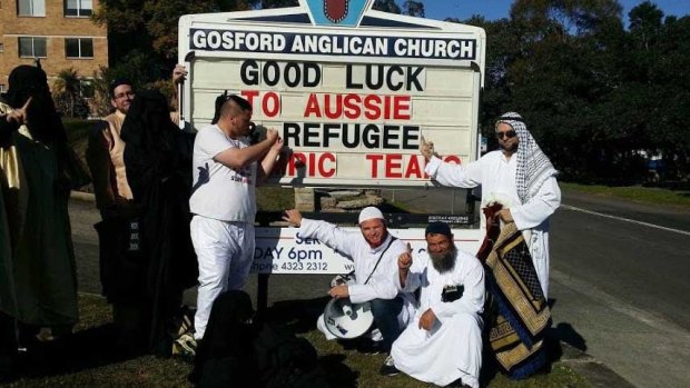 Party for Freedom members, dressed in Arabic garb, stormed the Gosford Anglican Church and interrupted a service.