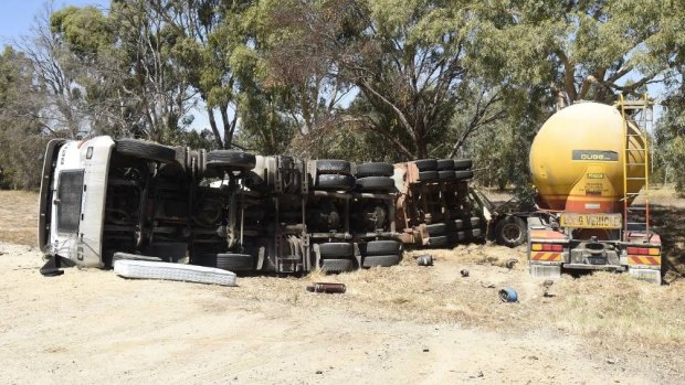 A man in his 40s has been flown to RPH after a truck rollover in Pinjarra.