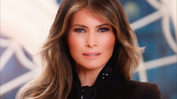 Melania Trump's picture is strikingly different from the first official portrait of Michelle Obama.