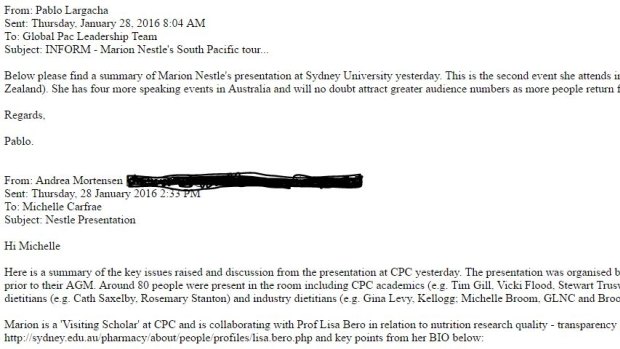 Screen grab of email report sent by Andrea Mortensen.