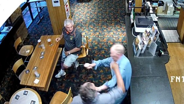 Warren Ryan, bottom, can be seen on CCTV punching Edward Purcell at the Maroubra pub.