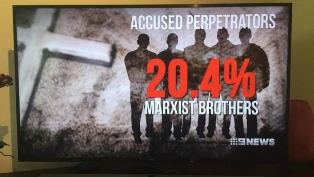 Nine's Canberra bulletin got off to a rocky start on Monday with this graphic labelled "Marxist'' Brothers rather than "Marist'' Brothers.