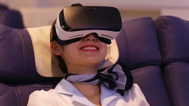 Passengers can travel to Paris without leaving the ground on the virtual reality flight.
