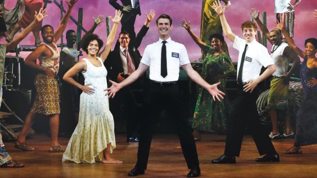 The Book of Mormon will open in Sydney in February 2018. The original Australian company, pictured, included Zahra Newman, Ryan Bondy and A.J. Holmes.