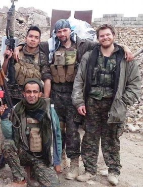 Australian recruit,  Ashley Johnston (far right), who was killed fighting Islamic State militants. 