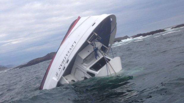 The whale watching vessel, the MV Leviathan, sinking off the coast of Tofino, BC, Canada.