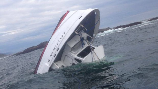 The whale watching vessel, the MV Leviathan, sinking off the coast of Tofino, BC, Canada.