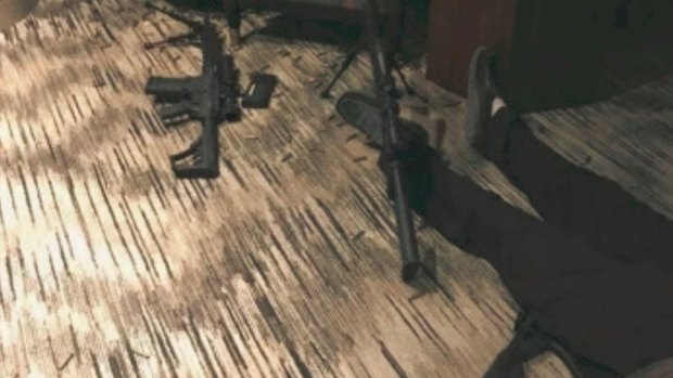 Photos from inside the Las Vegas gunman's hotel room show his body on the floor beside assault rifles, bullets and a bipod.