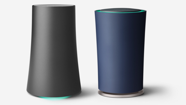 Google's OnHub routers by Asus (left) and TP-Link (right).