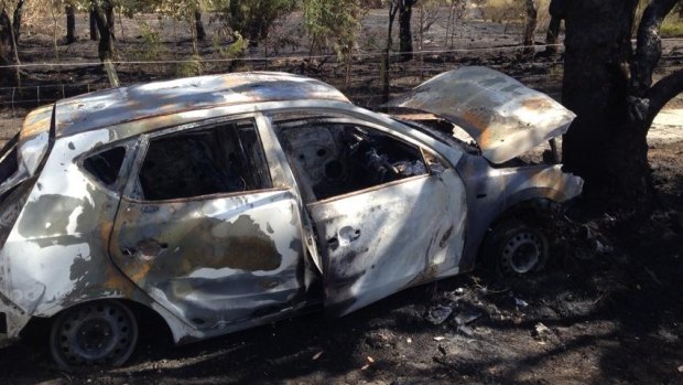 The allegedly stolen car that caused the fire.