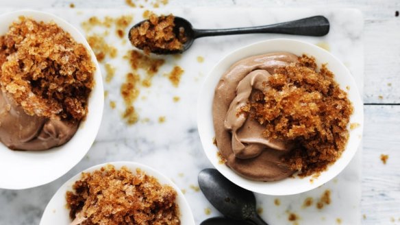 Cold chocolate cream with coffee granita.