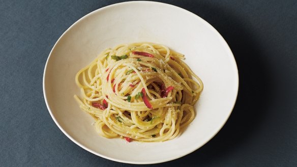 Aglio, olio e peperoncino: spaghetti with garlic, oil and chilli.