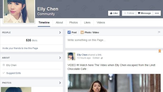 A Facebook page using the name of siege survivor Elly Chen which an expert says is likely 'click fraud'.