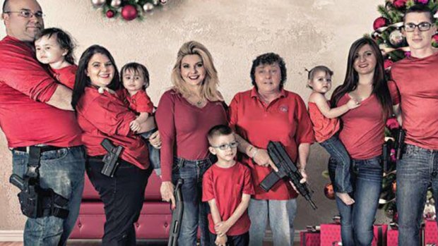 Guns and family: Nevada state representative Michele Fiore (third adult from left).