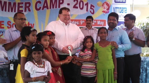 Children at the Desire Society's home for HIV/AIDS orphans in India with US Consul General in Hyderabad Michael Mullins