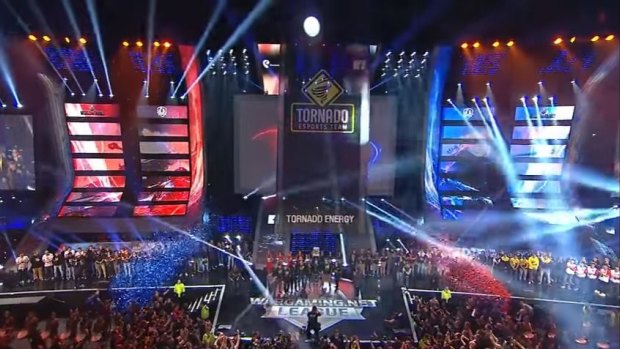Tornado Energy is presented with a trophy at the WGL Grand Finals in Moscow.