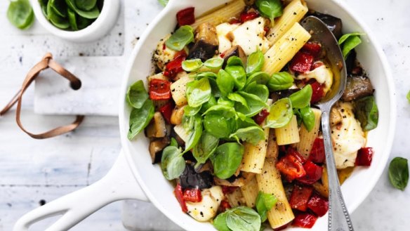 Rigatoni with eggplant, capsicum and bocconcini.