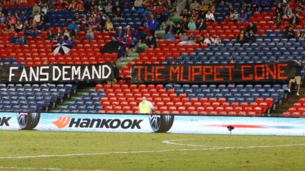 Fan attack: The banner unfurled at the Jets match.