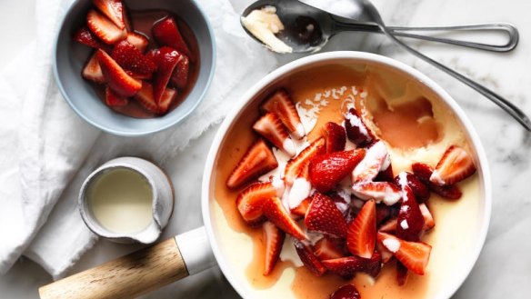 Strawberries with set cream.