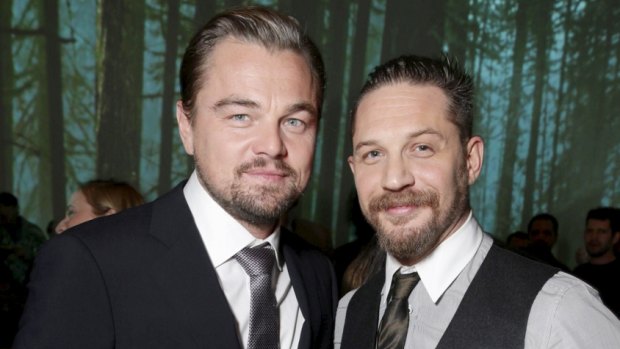Leonardo DiCaprio and Tom Hardy, who plays adversary John Fitzgerald in <i>The Revenant</i>.