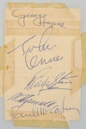 Letter be: A scrap of paper signed by John, Paul, George and Ringo sourced from an Australian security guard who worked on the tour.
