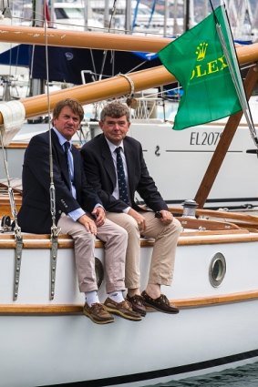 Maluka of Kermandie crew member Peter Inchbold and owner Sean Langman at the Cruising Yacht Club of Australia. 