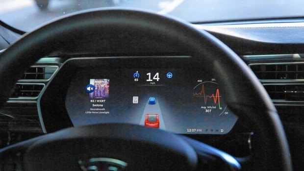 The Tesla Model S P90D dashboard with autopilot function.