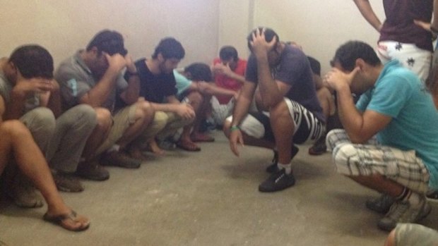 Refugee protesters inside jail on Nauru.