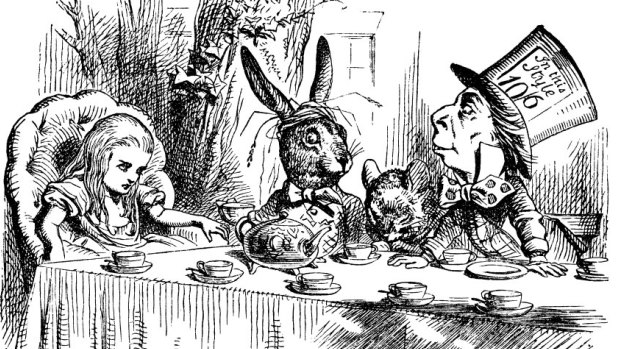 Senator Hatter has the Senate floor and Senator Alice and Senator March Hare ponder the riddle of the day with nothing to do.