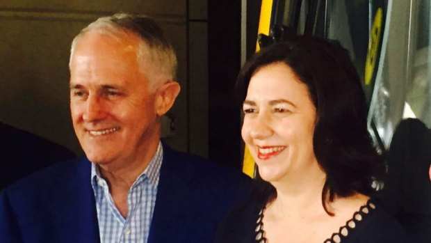 Prime Minister Malcolm Turnbull and Queensland Premier Annastacia Palaszczuk were all smiles during his trip to the Gold Coast but Ms Palaszczuk is not happy with his M1 offer.