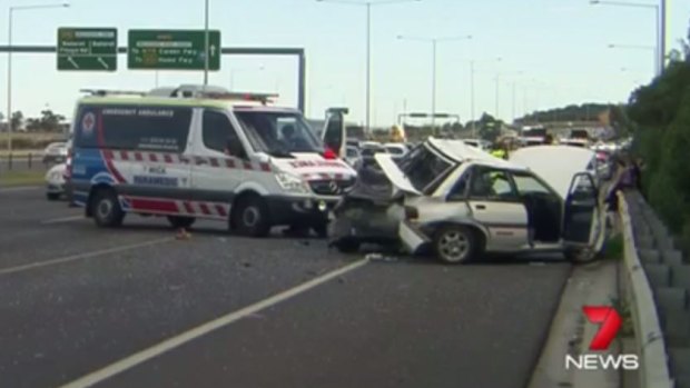 Emergency services on Western Ring Road Saturday morning.