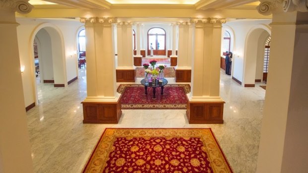The lobby of the Galle Face Hotel.
