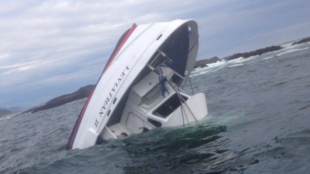 The whale watching vessel, the MV Leviathan, sinking off the coast of Tofino, BC, Canada.